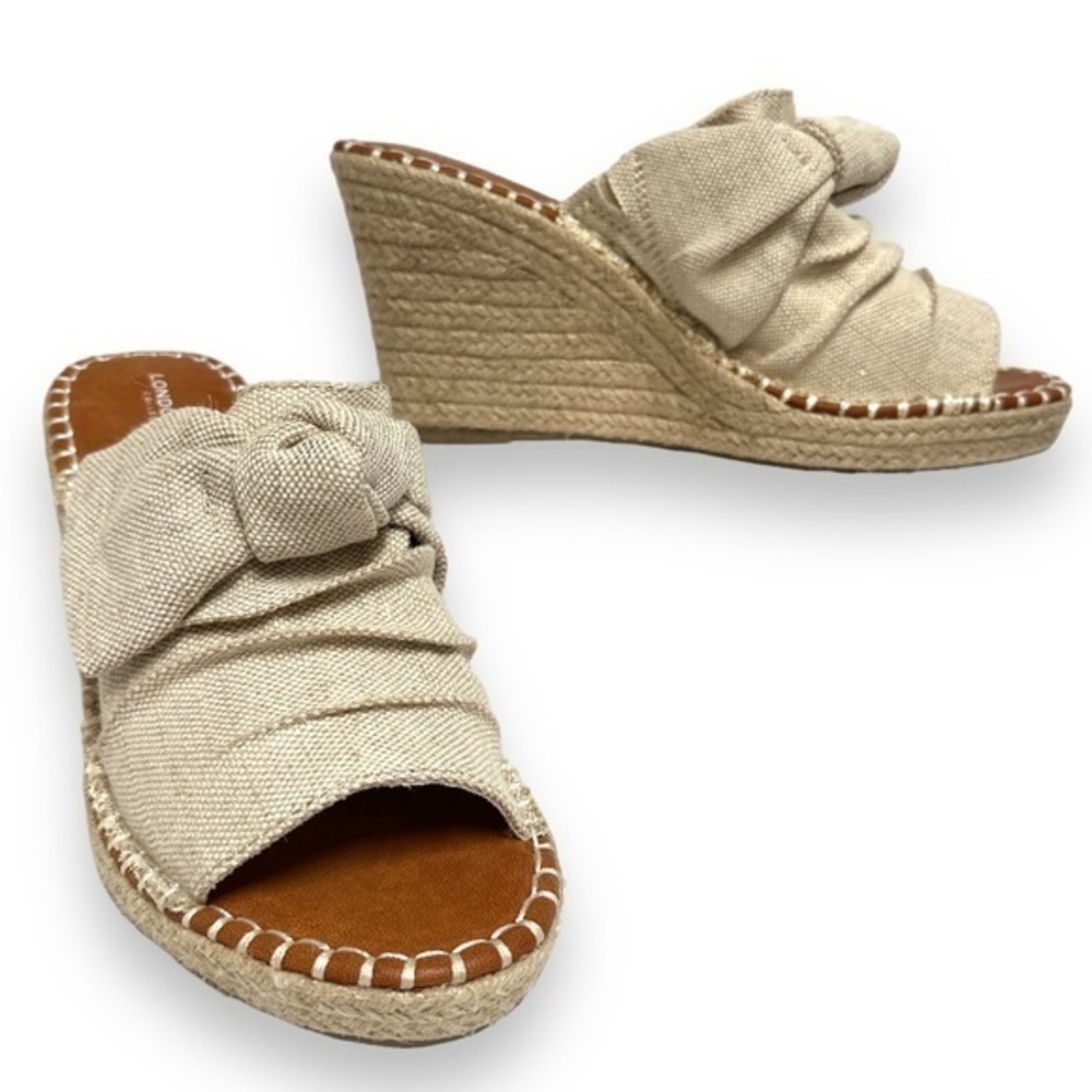LONDON FOG Womens Heidi Espadrille Wedge Sandals sz 10M‎ Knotty Bow tan (1492)